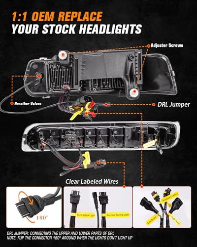 LED Headlights Assembly Headlamps Replacement for 1999-2002 Chevy Silverado 2000-2006 Suburban 00-06 Tahoe Sequential Turn Signal Hi/Low Beam DRL