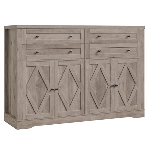HOSTACK 55" Coffee Bar with 4 Large Drawers, 40" Tall Buffet Cabinet with Storage, Kitchen Storage Cabinet, Modern Farmhouse Sideboard Buffet