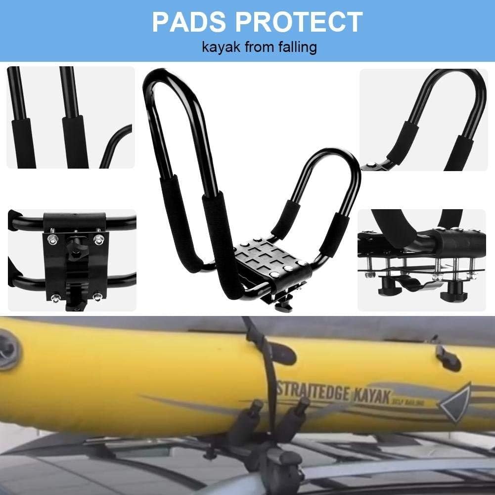 uyoyous 2 Pairs Universal Kayak Canoe Top Mount Carrier Roof Rack 150lbs Top Mount J-Bar Canoe Carrier Canoe Boat Surf Ski Roof Bracket Folding