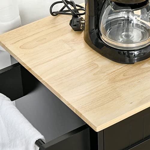 HOMCOM Mobile Kitchen Island with Storage, Kitchen Cart with Wood Top, Storage Drawers, 3-Door Cabinets, Adjustable Shelves and Towel Rack, White