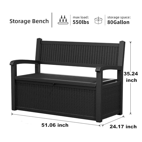 Vixzen 75 Gallon Storage Bench Deck Box Outdoor,Lockable Durable All-Weather Seating with Hidden Storage Furniture,Deck Storage for Garden, Pool