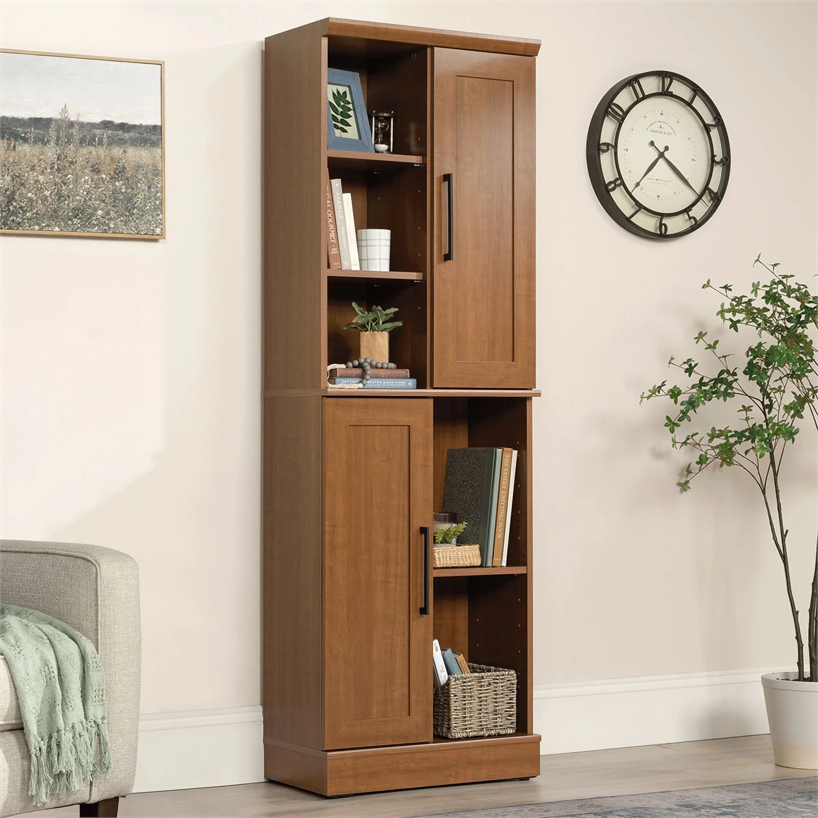Pemberly Row Engineered Wood Storage Cabinet in Sienna Oak Finish