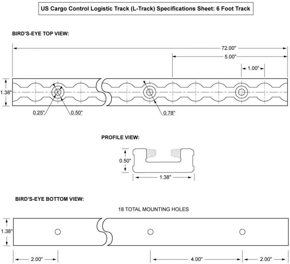 US Cargo Control Ancra 6 Foot Airline Style L Track – Heavy Duty Grade 6351 Aluminum – Secure Motorcycles, ATVs, Utility Tractors, Dirt Bikes