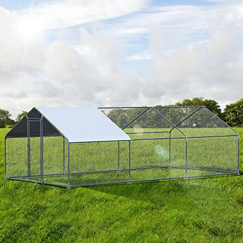 Chicken Coop Large Metal Chicken Run for 6/10 Chickens Poultry Cage with Waterproof Cover for Duck Walk-in Chicken Pen for Yard