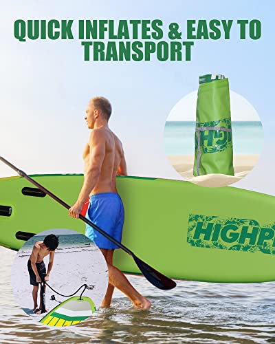 Highpi Inflatable Stand Up Paddle Board Premium SUP Accessories, Backpack, Wide Stance, Surf Control, Non-Slip Deck, Leash, Paddle and Pump