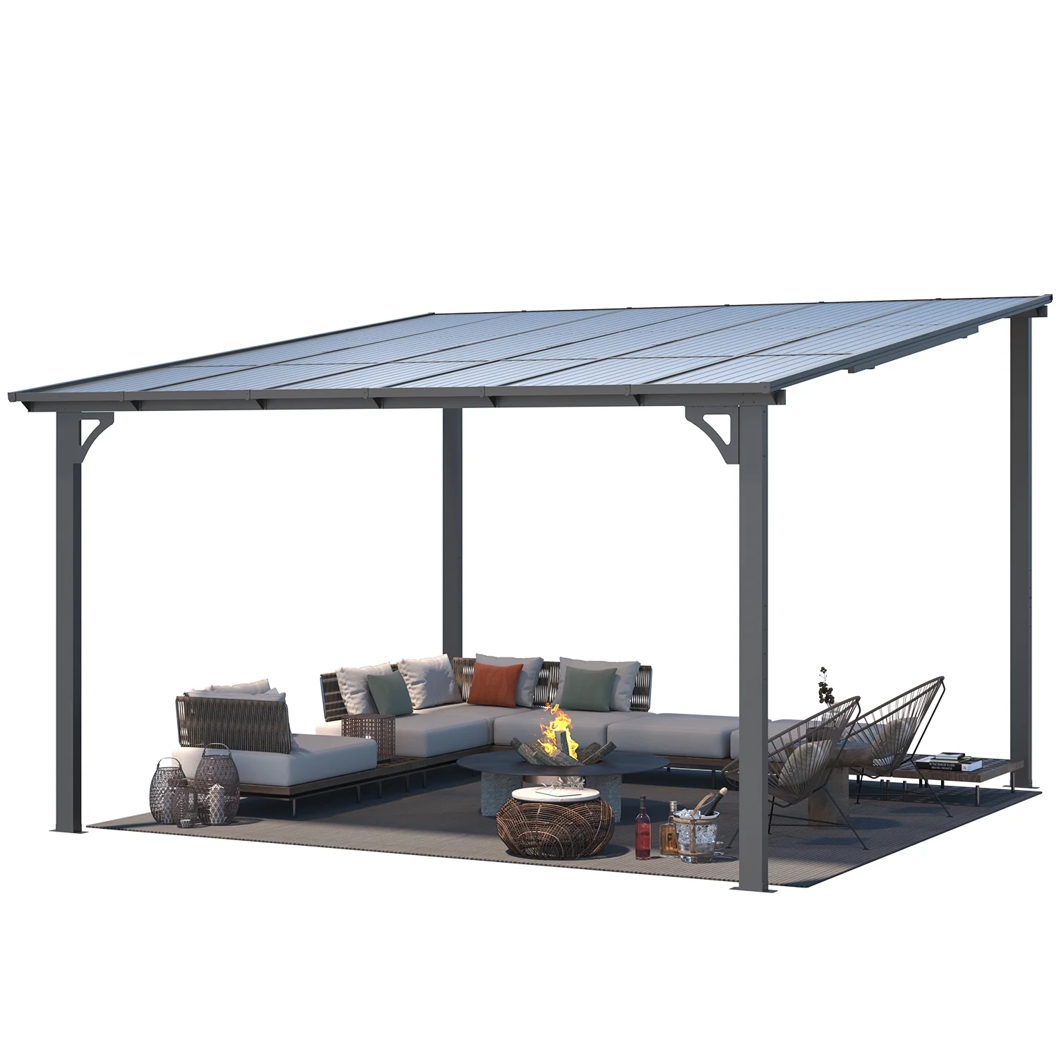 AECOJOY 12' x 12' Hardtop Gazebo Outdoor Aluminum Pergola ​For Garden, Patio, Backyard-​Gray