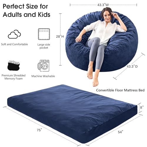 Bean Bag Chairs for Adults - Giant Bean Bag Chair Convertible Bean Bag Bed - Beanbag Chair with Micro Fiber Cover/Furniture Foam Filler