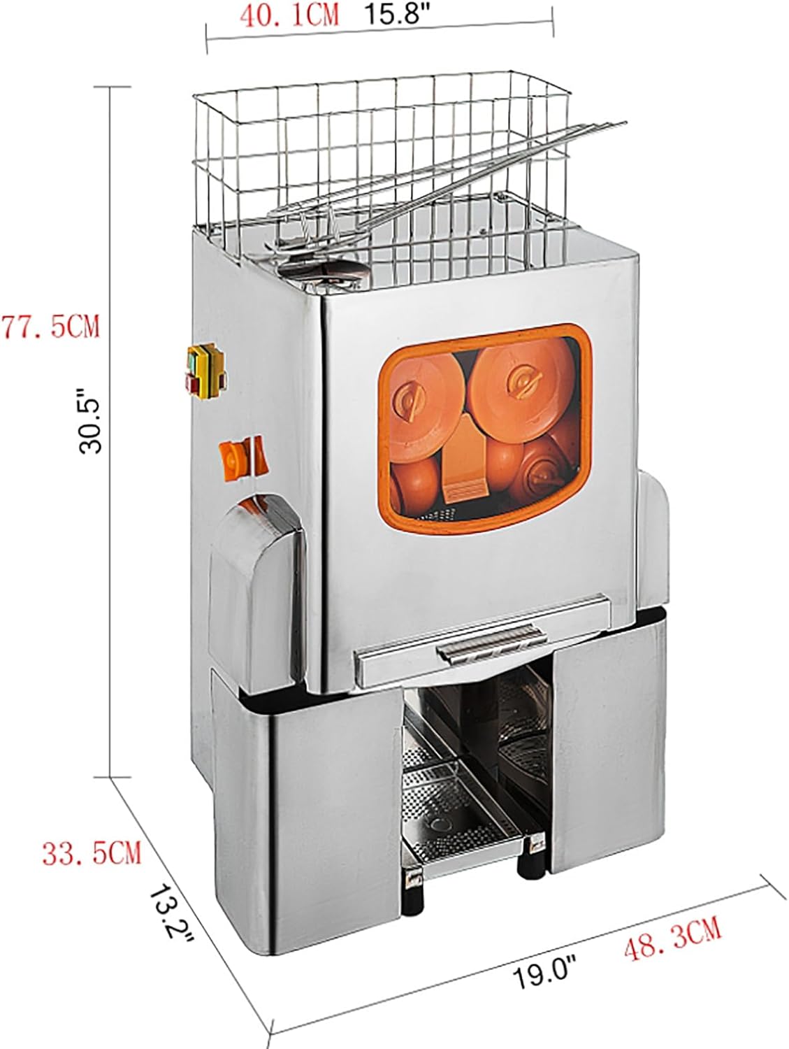 Commercial Electric Juicers, Electric Citrus Juicer Machine with Storage Basket and Removable Strainer, 22-25 Pieces/min Output and 98% Juice Yield
