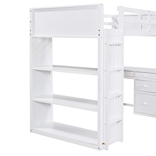 Harper & Bright Designs Full Size Loft Bed with Wardrobe and Desk, Solid Wood Loft Bed Frame with Storage, for Kids Teens Adults (Full Size, White)