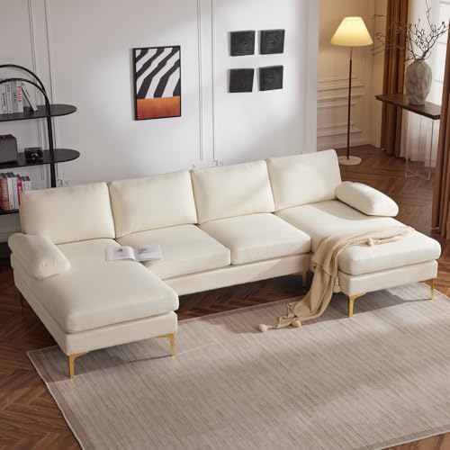 Karl home Convertible Sectional Sofa 110" U-Shape Sofa Couch 4-Seat Couch with Chaise ChenilleFabric Upholstered for Living Room, Apartment, Office