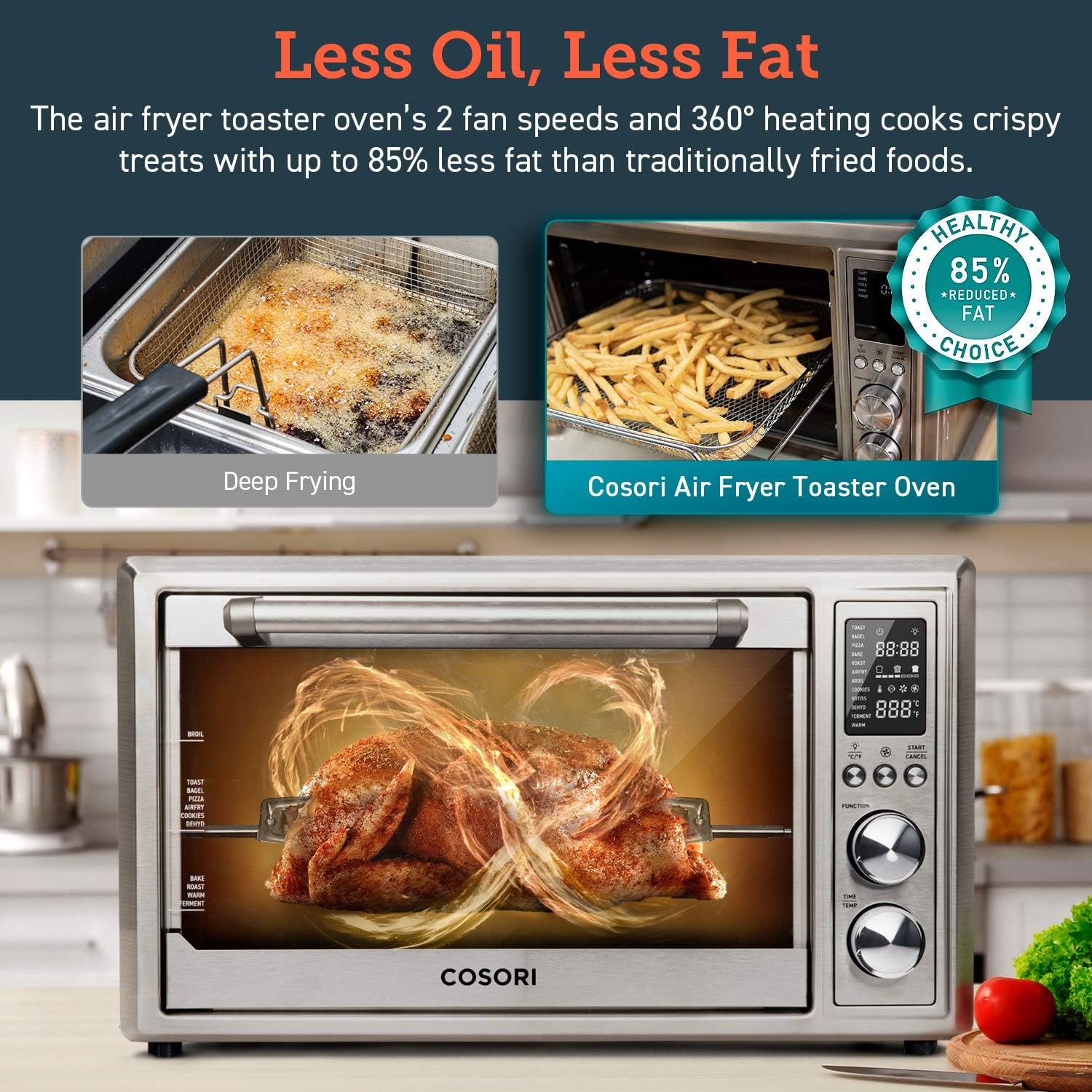 COSORI 12-in-1 Air Fryer Toaster Oven Convection Roaster with Rotisserie & Dehydrator, 30L