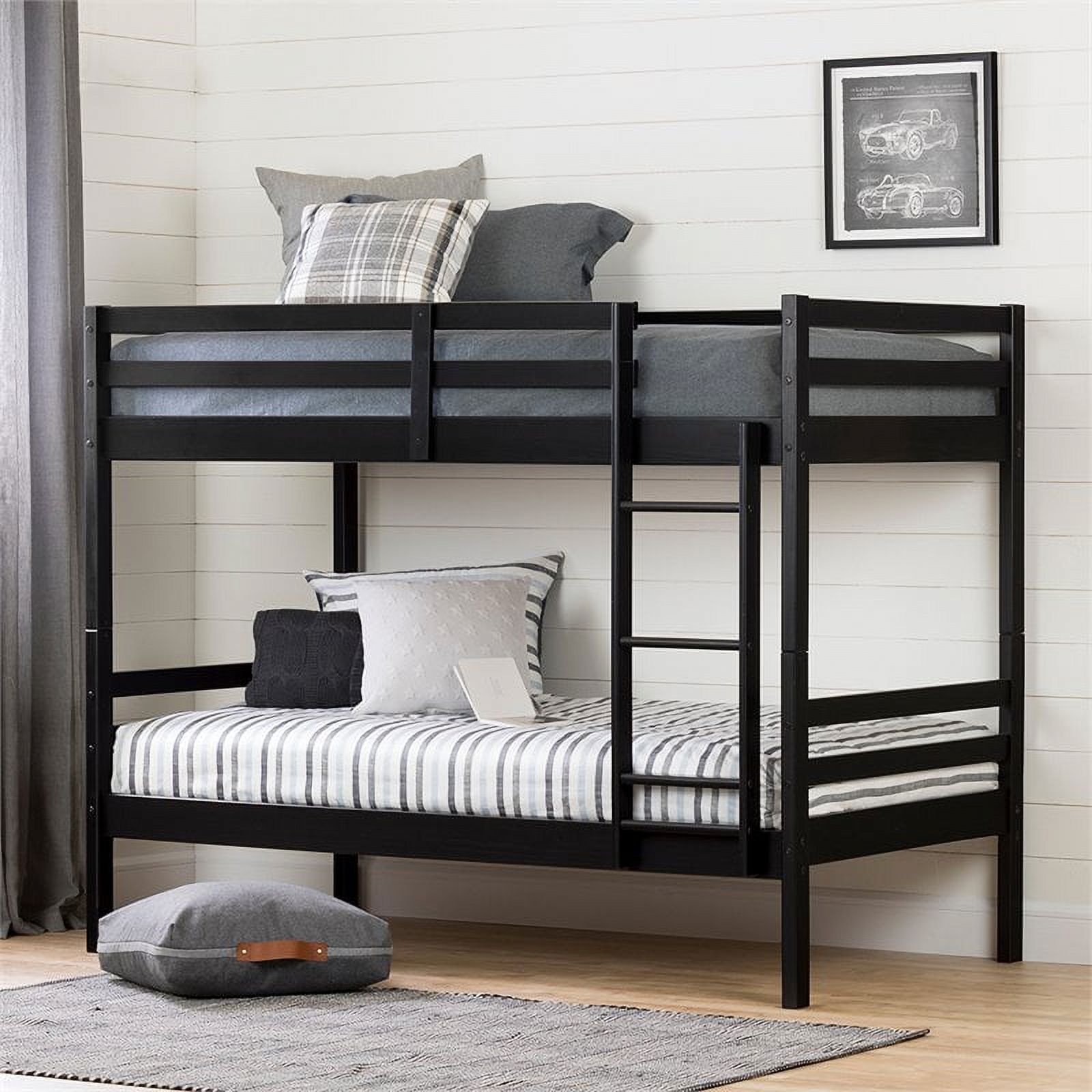 Pemberly Row Industrial Twin Over Twin Bunk Bed in Matte Black