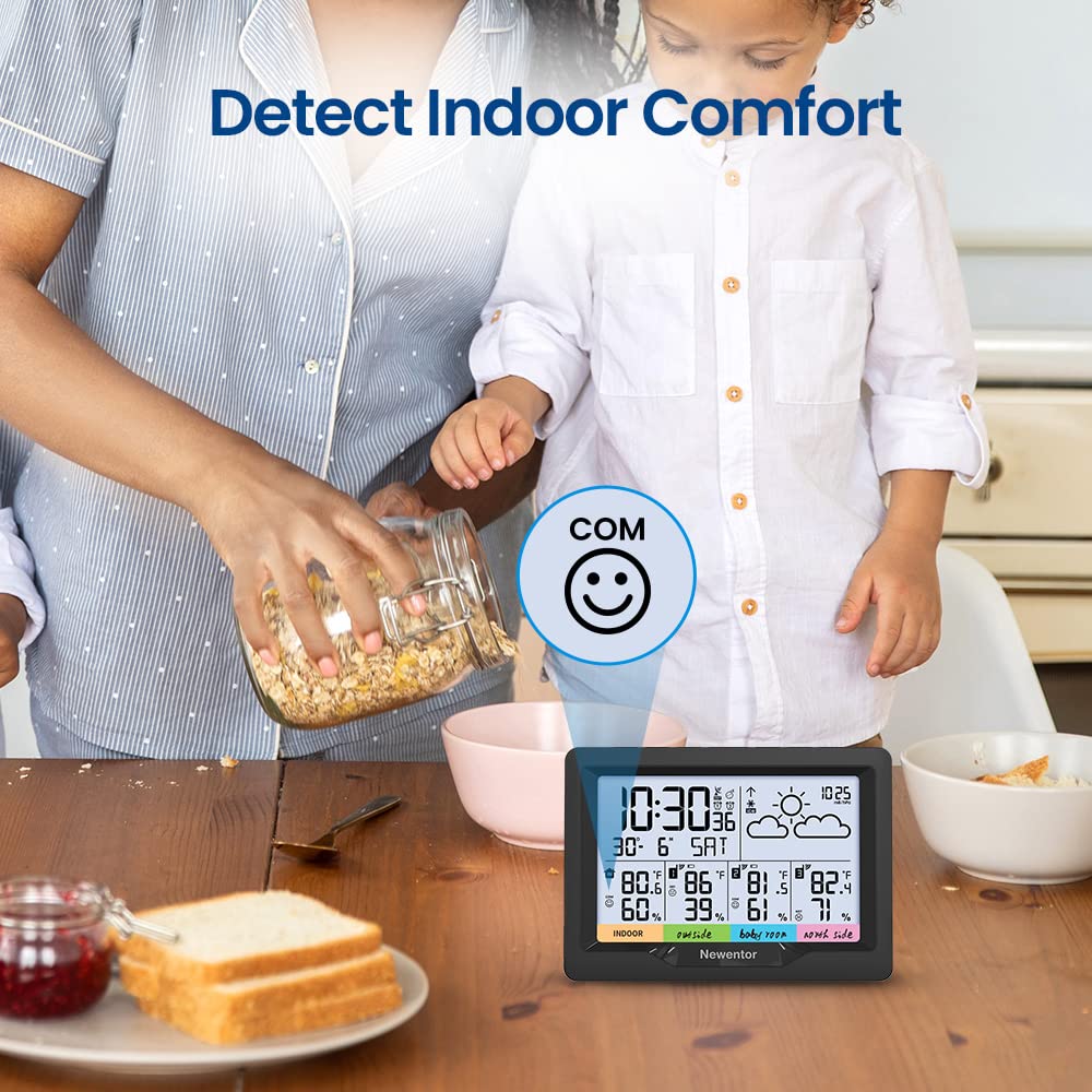 Newentor Weather Station Wireless Indoor Outdoor Multiple Sensors, Outdoor Thermometer Hygrometer with Atomic Alarm Clock