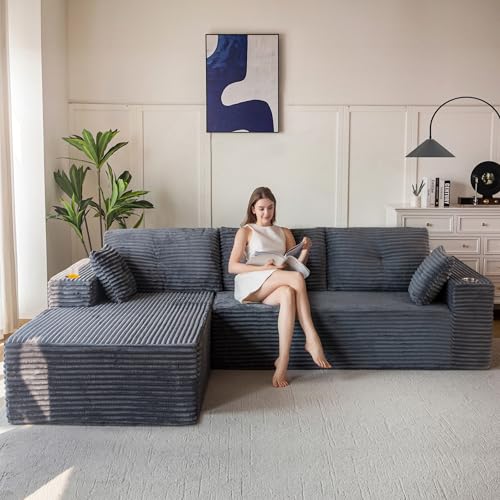 MAXYOYO 110" Modular Sectional Couch with L-Shape Chaise, Modern Boneless Couch for Living Room, Sofa in A Box, Oversized Sofa Sleeper with Deep Seat