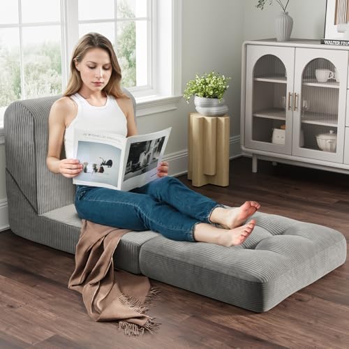 COMAX Folding Sofa Bed, Convertible Chair Bed Corduroy 3-in-1 Foldable Floor Couch with High-Density Foam, Futon Sofa Sleeper Mattress