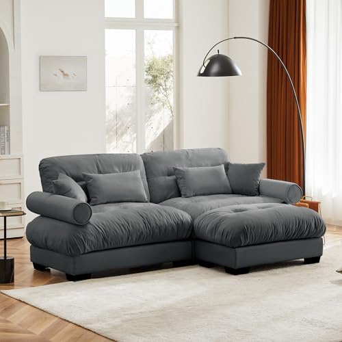 130" Modular Sectional Sofa,Velvet Upholstered Couches for Living Room,3 Seater Green Sofa Couch with Movable Ottoman