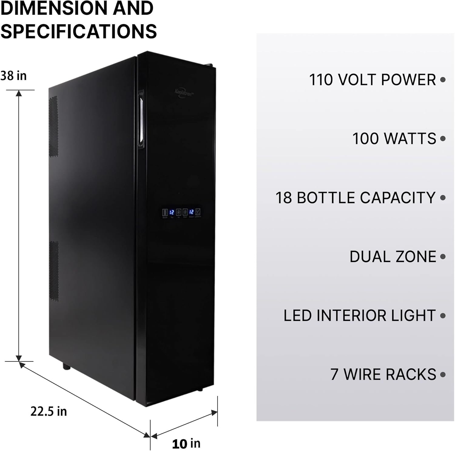 Koolatron 18 Bottle Slim Dual Zone Wine Cooler, Black Thermoelectric Wine Fridge, 1.9 cu. Ft (53L) Freestanding Wine Cellar, Red, White