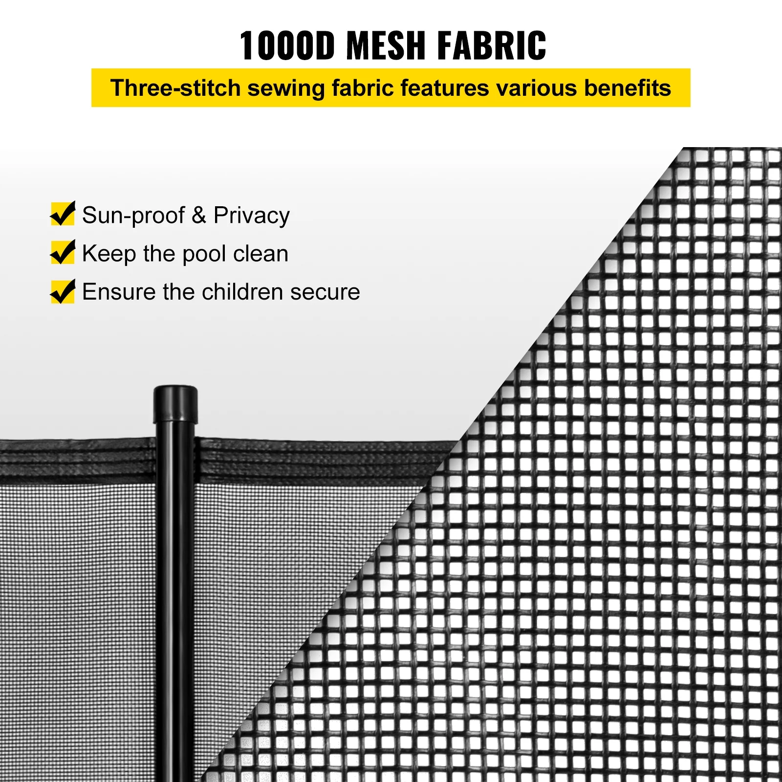 VEVORbrand Pool Fence Mesh, 4 x 48 ft Black Removable Pool Fence for Inground Pools, 1000D PVC Mesh Fabric w/Section Kit