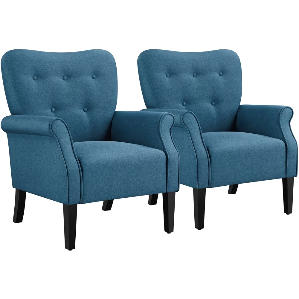Yaheetech 2pcs Modern Upholstered Accent Chair with Wooden Leg for Living Room, Navy Blue