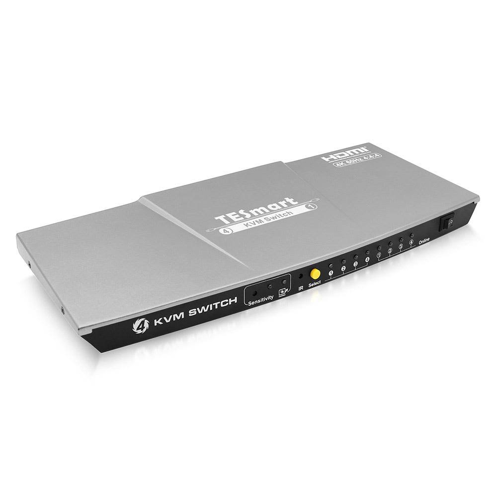TESmart HDMI 4K Ultra HD 4x1 HDMI KVM Switch 3840x2160@60Hz 4:4:4 with 2 Pcs 5ft KVM Cables Supports USB 2.0 Device Control
