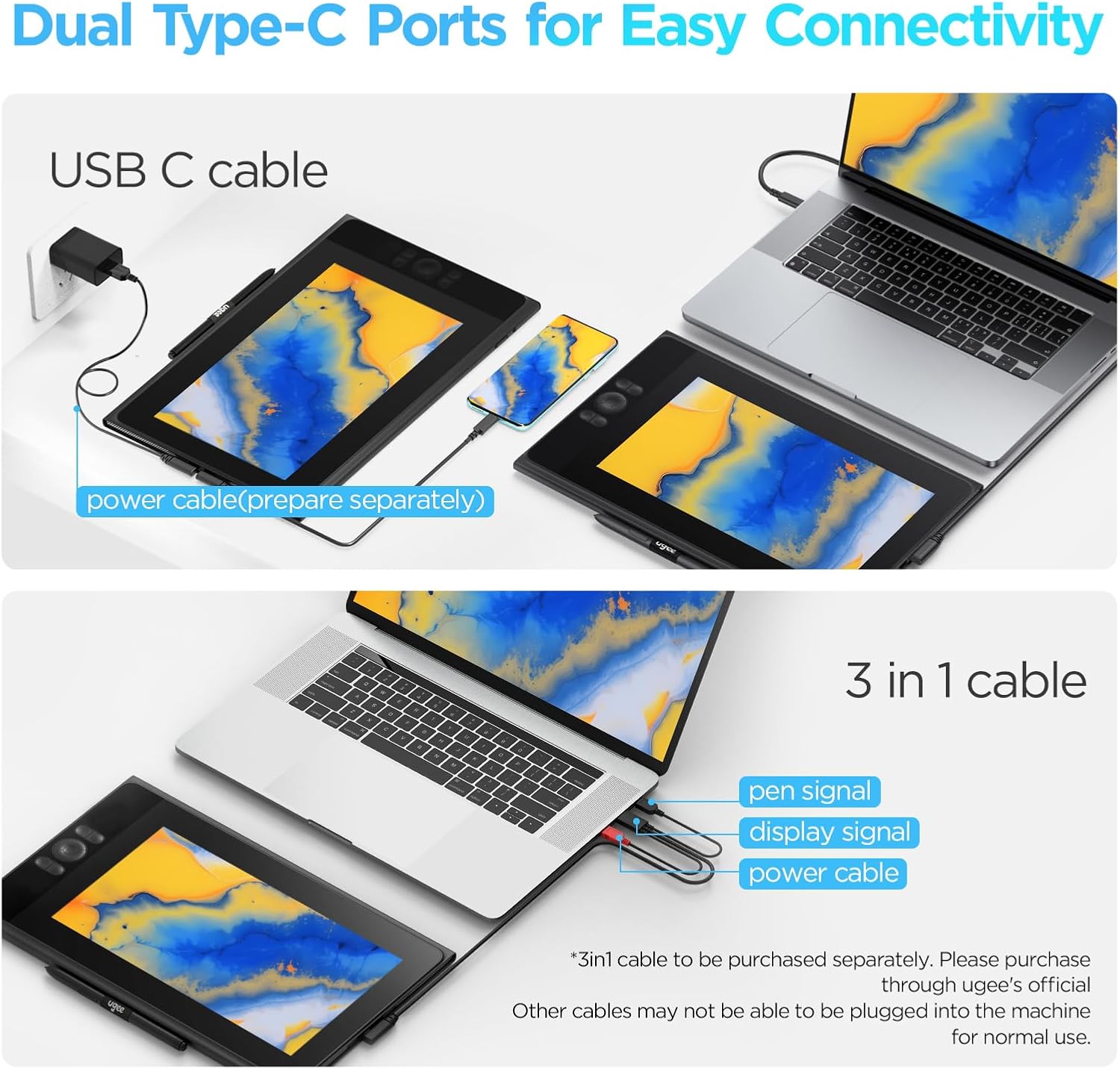 UGEE UE12P 147% sRGB 11.9 inch Drawing Tablet with Screen, Art Tablet with Full-Laminated Screen