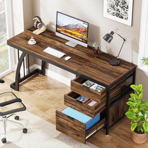 Tribesigns Computer Desk with 3 Drawers, 59-Inch PC Desk with Reversible Drawers