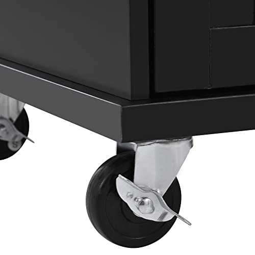 BestLM Mobile Kitchen Storage Island Cart with Cabinets, Drawers and Two Locking Wheels, Wood Desktop, Microwave Cabinet