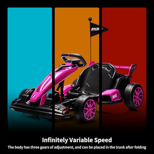 24V Electric Drift Kart for Kids, Ride Car with Adjustable Seat & 8.5MPH Speed, EVA Silent Wheels, Parent-Safety Certified Ride-On Toy