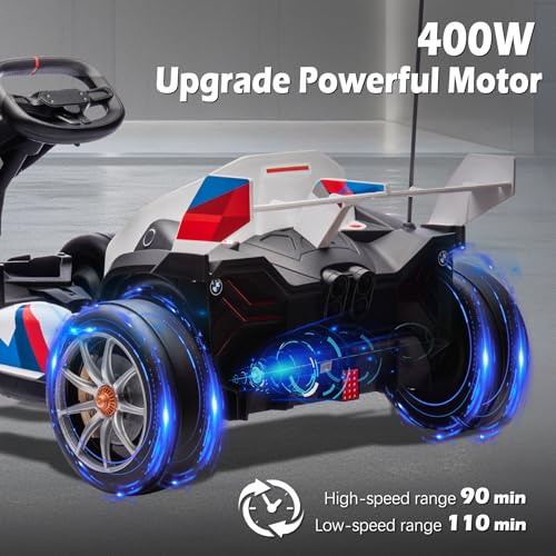 36V Licensed BMW Electric Go Kart, 7.5 MPH Drift Kart with 600W Motor, Outdoor Driftable Kids Race Pedal Go Karting Car w/Adjustable Seat, Lights