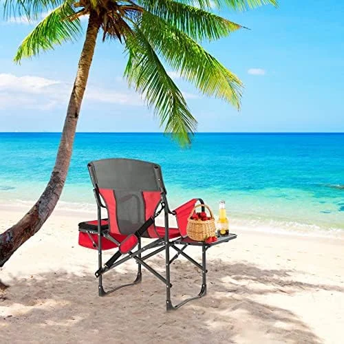 CHIUYN Camping Chair  Folding Directors Chair with    Pocket  Cooler Bag  Shoulder Strap  Handle   Chair   Chair  Support 400 Lbs Lawn Chair for