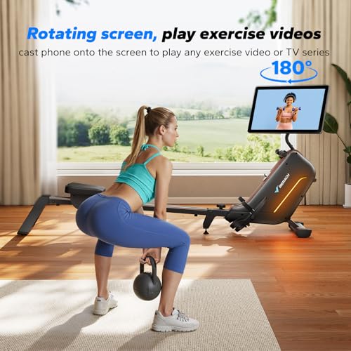 MERACH Rowing Machines for Home, Powerful Electromagnetic Row Machine with 51.2" Extended Rail, 16-Level Handle Resistance Adjustment Rower