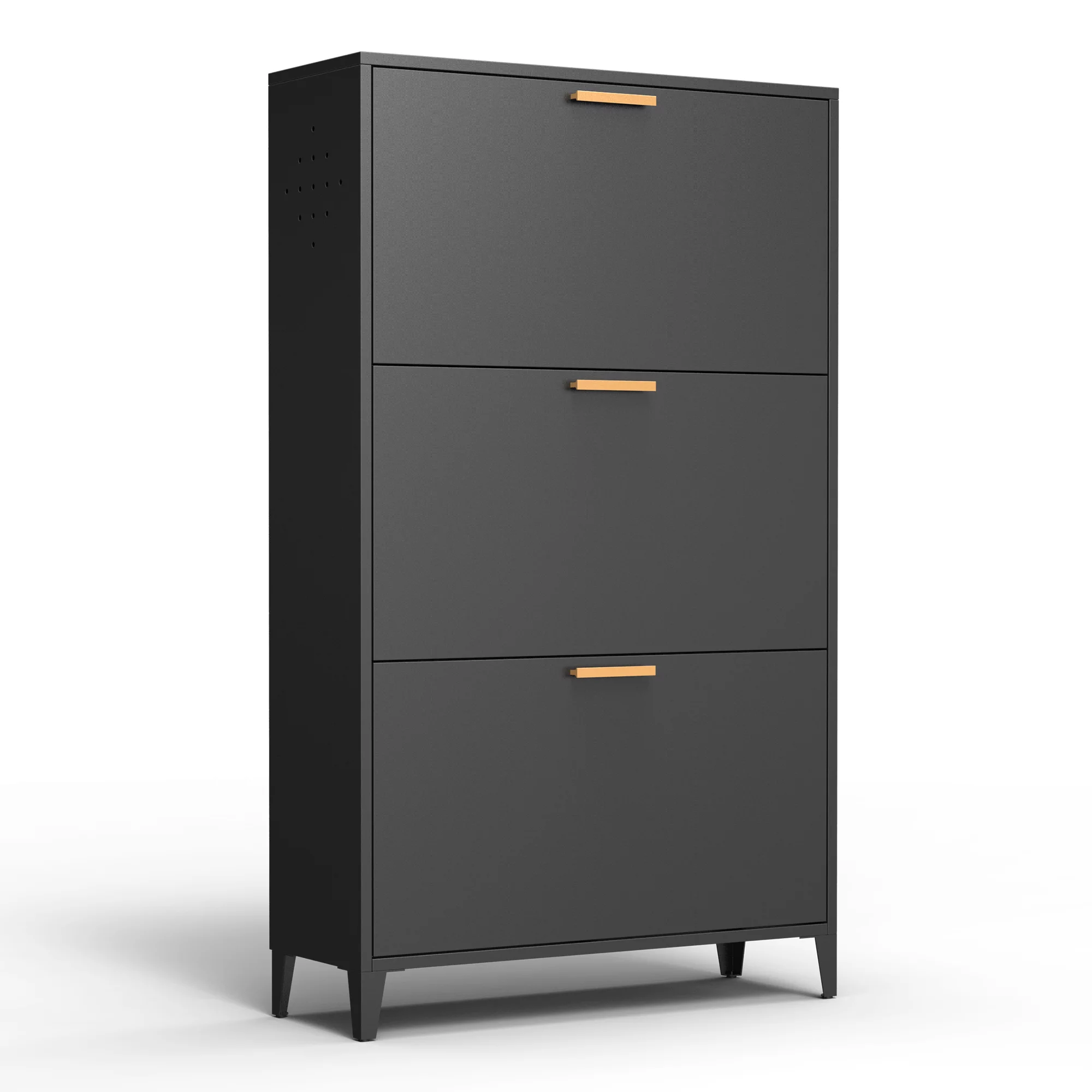 Royard Oaktree Shoe Cabinet Freestanding Metal Shoe Storage Cabinet with 3 Flip Drawers Modern Narrow Shoes Organizer Large Shoe Rack for Entryway