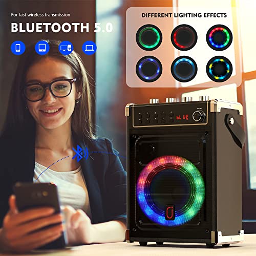 JYX Karaoke Machine with 2 UHF Wireless Microphones, Bass/Treble Bluetooth Speaker with LED Light, Support TWS, AUX In, FM, REC