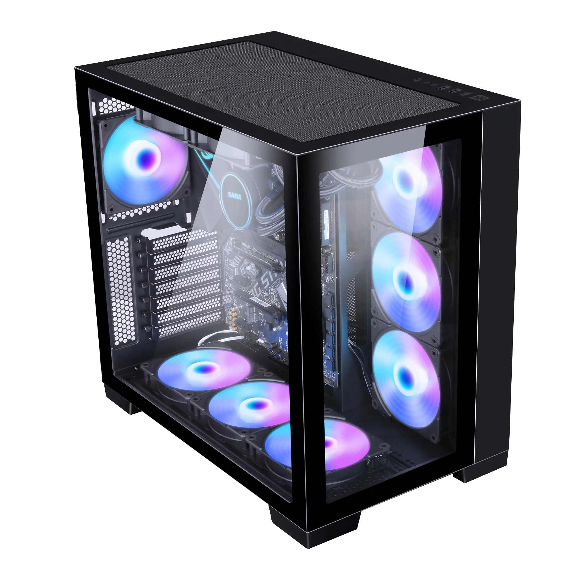 SAMA A711 USB3.0 Dual Tempered Glass Panel ATX/MATX/ITX Gaming Computer Case, Support 360 Water Cooling Upgraded version PC Case