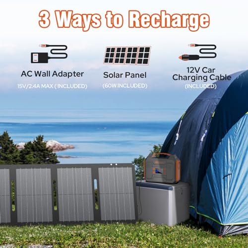 Portable Solar Generator, 300W Portable Power Station with Foldable 60W Solar Panel
