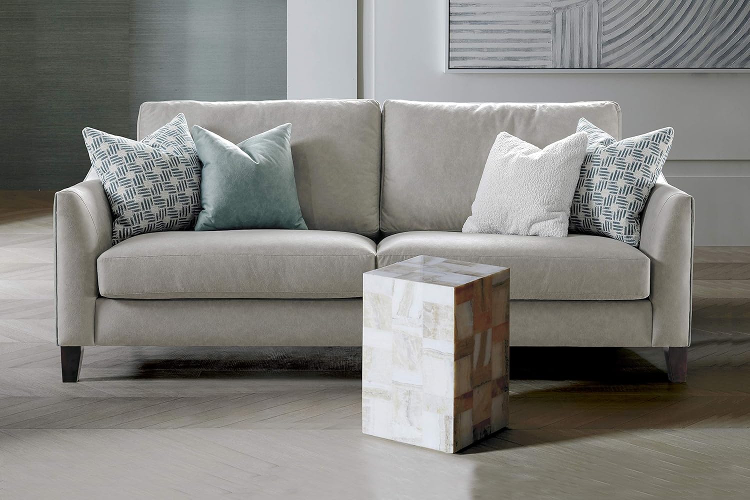 Acanva Luxury Mid-Century Leathaire Curved Arm Living Room Sofa, 84”W Couch, Grey