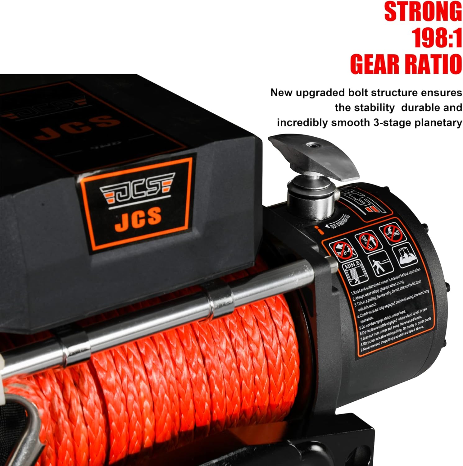 JCS 9500 lbs Electric Winch 12V Winch Synthetic Winch Rope Electric Winch Kit Winch Cover Waterproof Hawse Fairlead