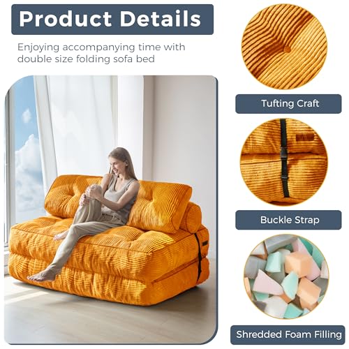 MAXYOYO Folding Sofa Bed, Convertible Sleeper Chair with Pillow Foldable Mattress with Back Support