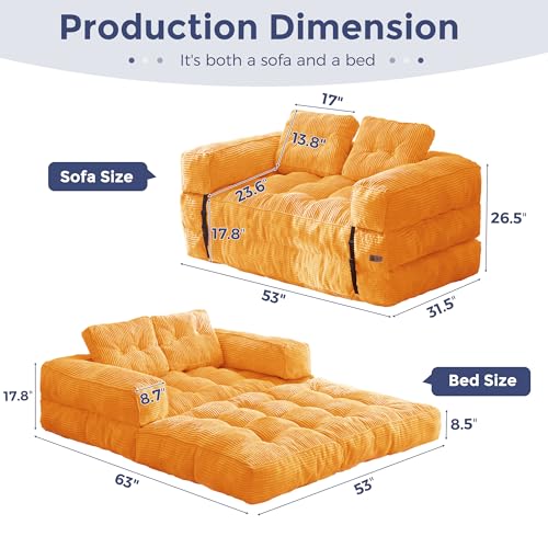 MAXYOYO Folding Sofa Bed, L-Shaped Convertible Sofa Bed with Armrest Foldable Sleeper Couch with Pillow