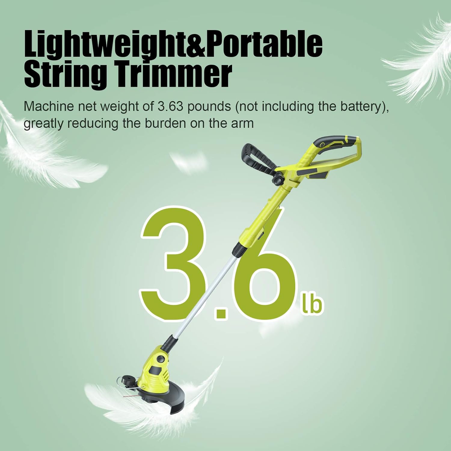 CACOOP 20V MAX Cordless String Trimmer/Edger with 4.0Ah Battery,Low DB Design,Lightweight & Portable & Stretchable Weed Grass Eater