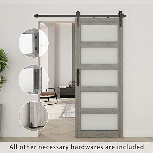 BARNSMITH 42in x 84in Glass Barn Door with 7FT Sliding Door Hardware Kit Included & Handle