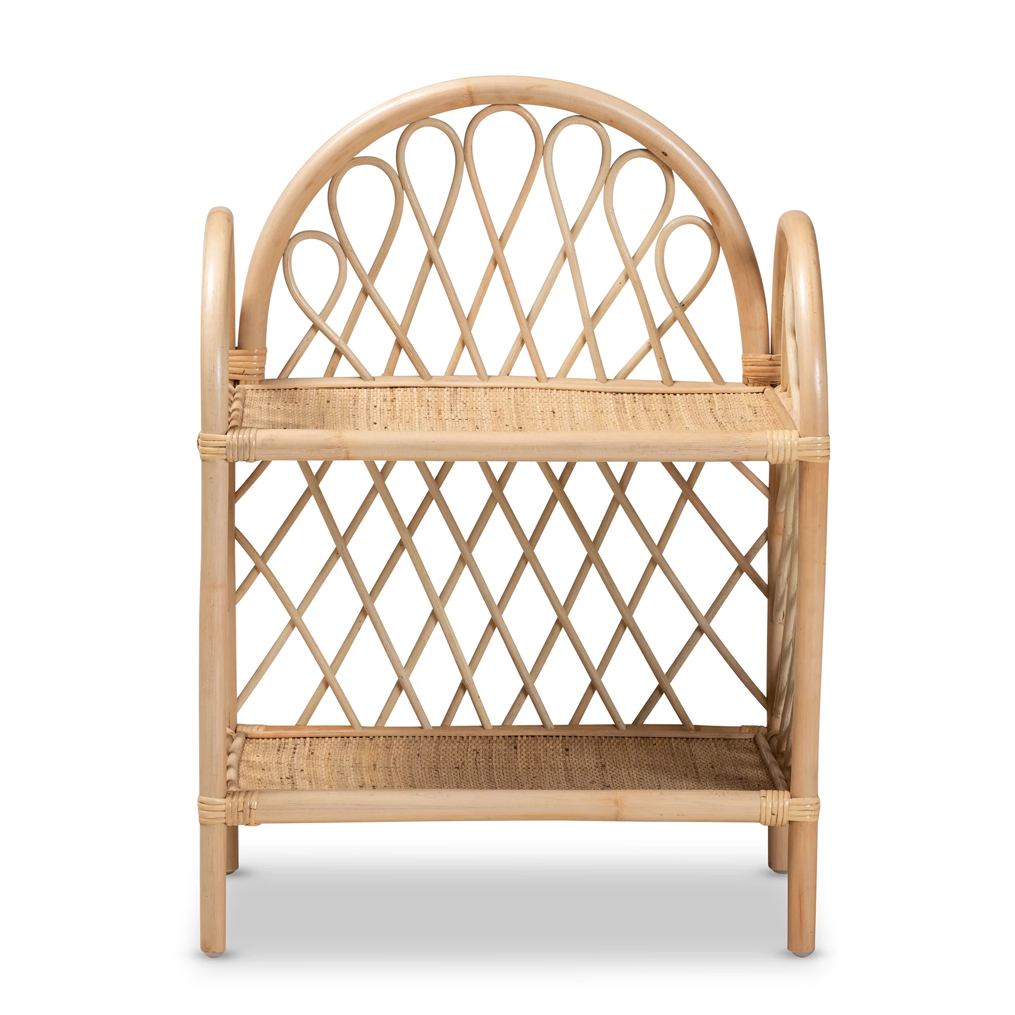 bali & pari Hammond Modern Bohemian Natural Brown Rattan 2-Tier Display Shelf
