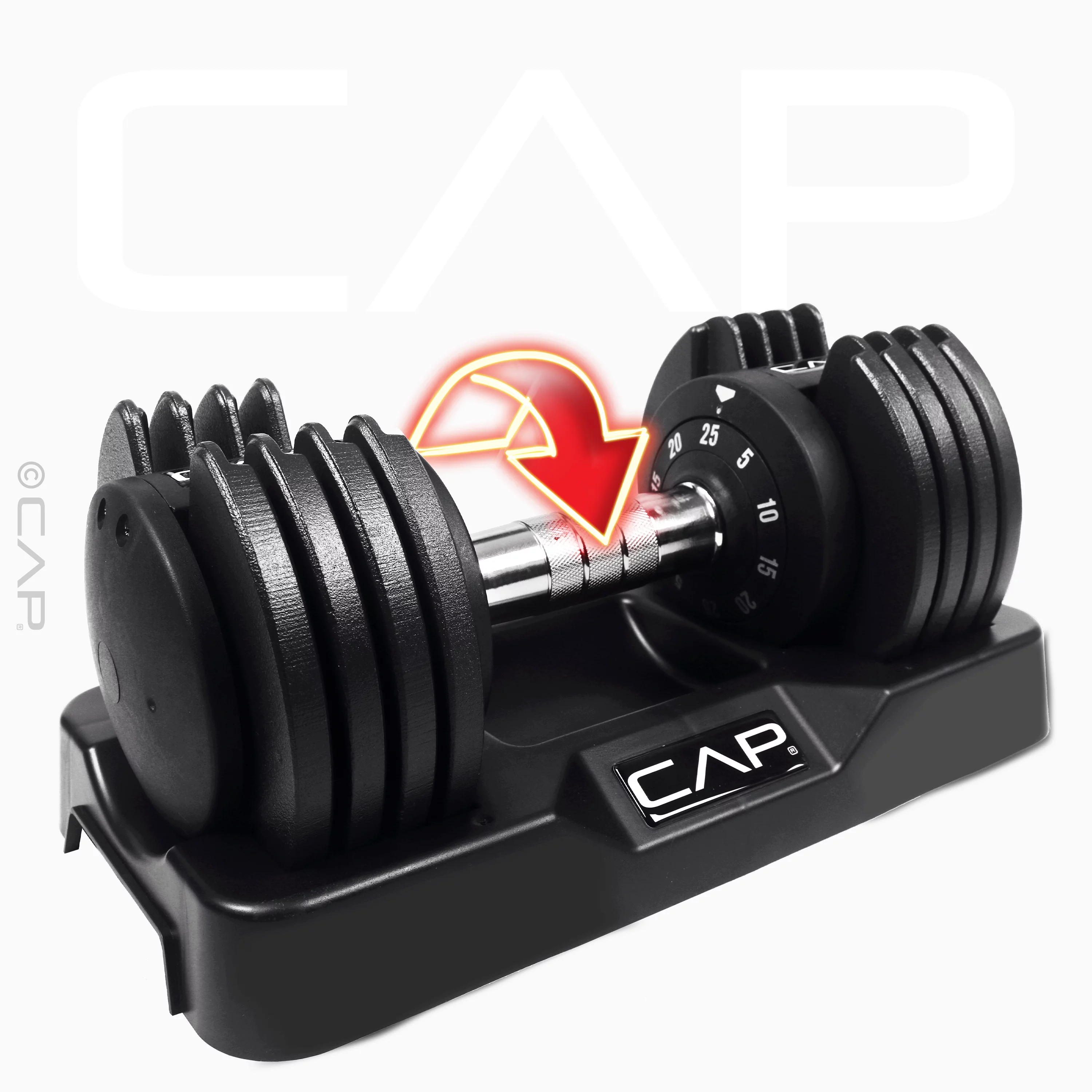 CAP Barbell 25 lb Adjustable Dumbbell Set, Quick Select Adjustability from 5-25 lb, Pair, Black