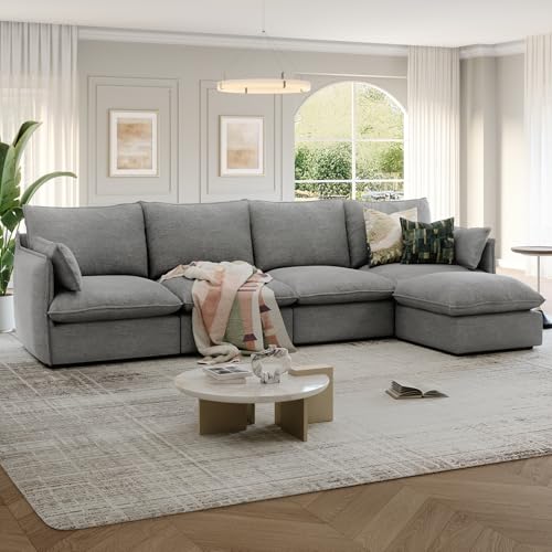 Cloud Modular Sectional Sofa, Waterproof Down Filled Sectional Sofas, High Backrest V Shaped 5 Seater Sectional Couches for Living Room