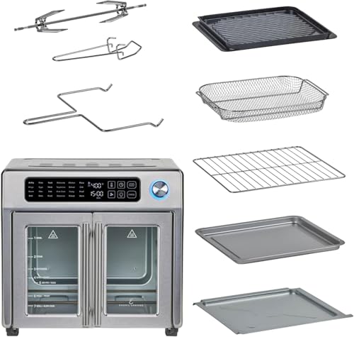 Emeril Lagasse Extra Large French Door Air Fryer Toaster Oven Combo, 24 Cooking Functions and Digital Controls, 7 Accessories Included
