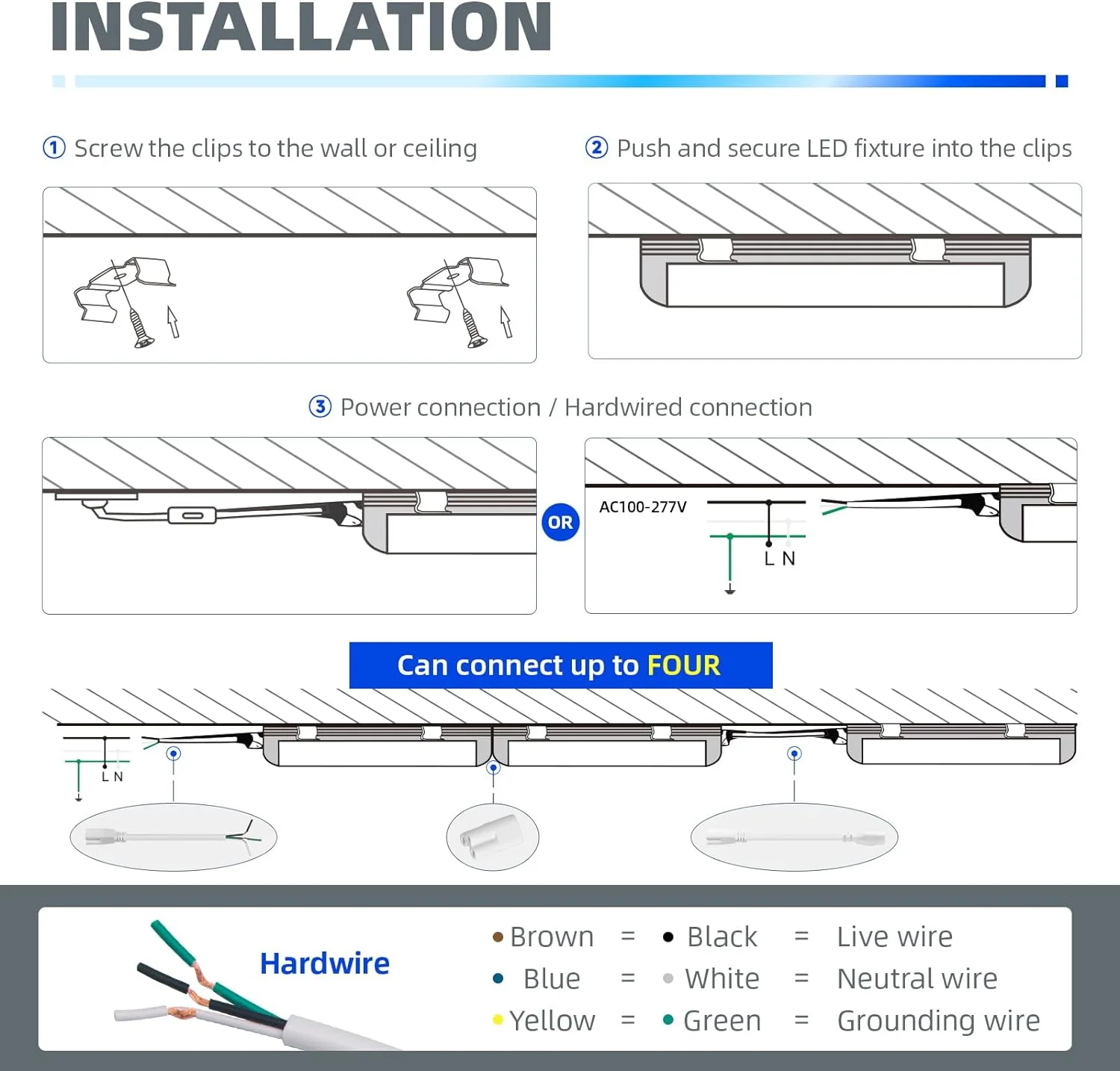 WAGEE 8FT LED Shop Light, 72W 9000LM 5000K, Daylight White, V Shape, Clear Cover, T8 Linkable Shop Lights, LED Tube Lights with Plug, 4 Packs