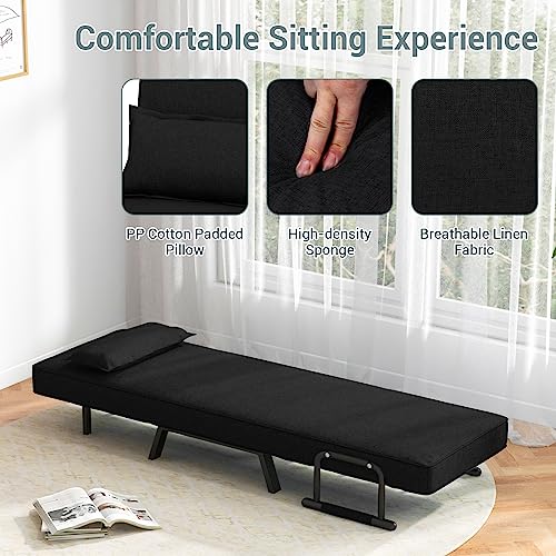 KOMFOTT Convertible Sleeper Chair Bed, 4-in-1 Folding Sofa Bed with 6-Position Adjustable Backrest, Upholstered Chaise Lounge with Removable Pillow