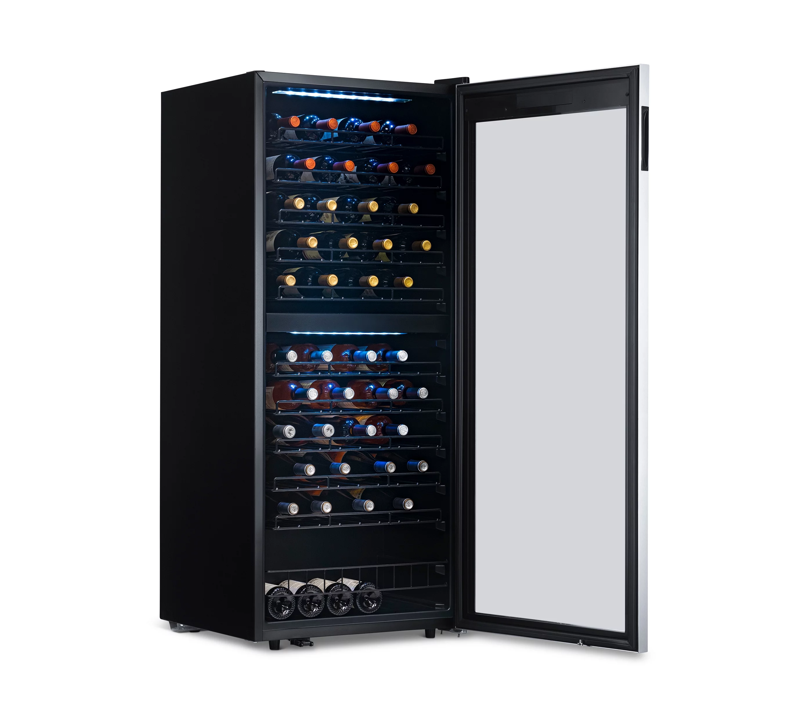 Newair Freestanding Wine Refrigerator, 98 Bottle Dual Zone Compressor Wine Fridge in Stainless Steel
