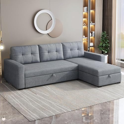 Ball & Cast Convertible Sofa Bed with Reversible Storage Chaise,Linen Sleeper Sofa Couch L Shaped Pull Out Couch Bed
