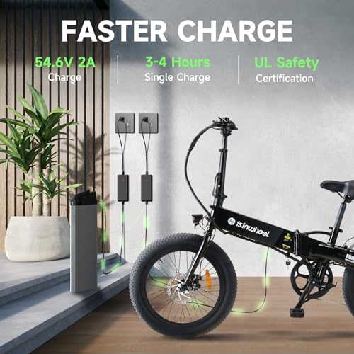isinwheel U1 Electric Bike, 500W Motor, 20 mph, Folding Ebike, 14"/16"/20" Adults Electric Bicycles, 280.8Wh Battery, 25 Miles PAS Range, Black